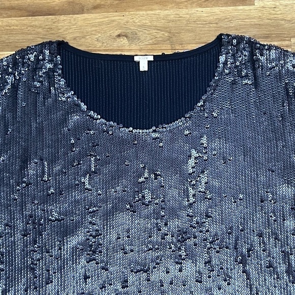 J. Crew Slouchy Sequin Metallic Oversized Navy Tee Holiday Night Out Size Small - Picture 4 of 12